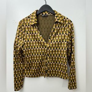 Zara Green, Brown  and Cream  70’s Printed Geometric Top Size M NWT